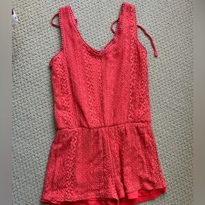 Chic Coral Lace Romper